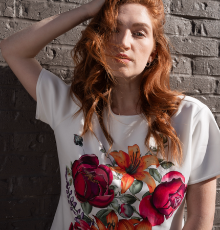 Ceres design, floral on white shirt