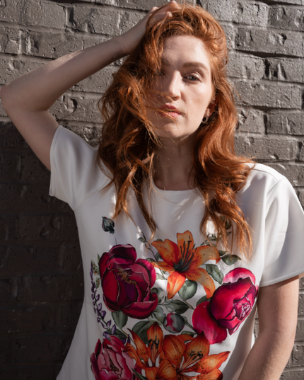 Ceres design, floral on white shirt