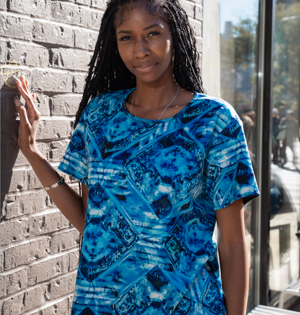 woman wearing blue shirt